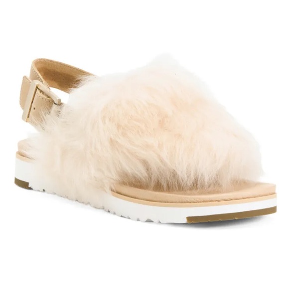 UGG HOLLY FLUFFY FUR SOFT OCHRE SLINGBACK THONG SANDALS SIZE US